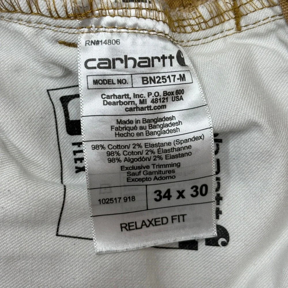 Carhartt Mens BN2517-M Rugged Flex Relaxed Fit Canvas Work Pants Brown 34x30